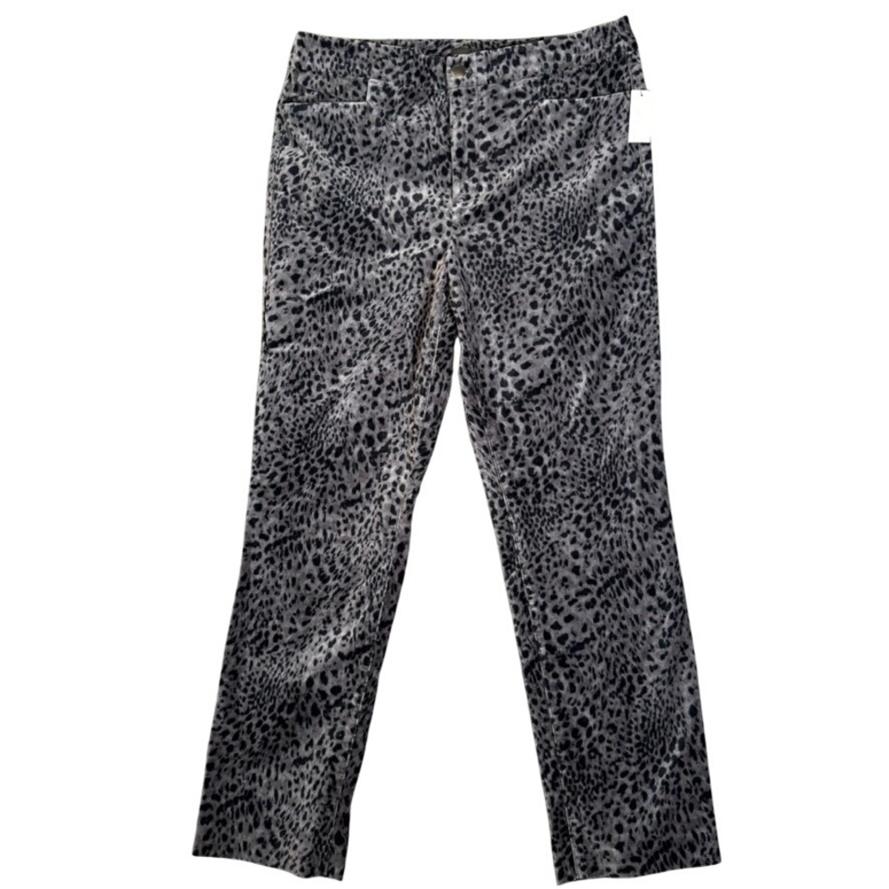NWT Talbots Grey Leopard Print Velveteen Straight Leg Pants 12P NWT 393062